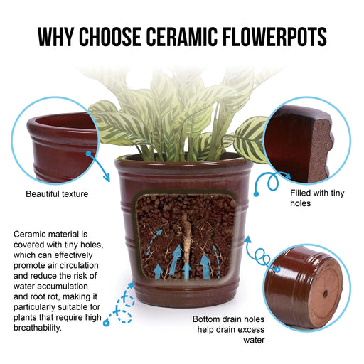 3 Pieces Ceramic Flowerpot, Modern Planter for Patio, Garden or Windowsills - Bean Paste Red Default -DTYStore