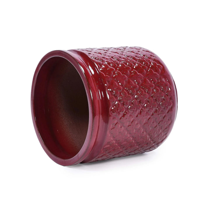 3 Pieces Ceramic Flowerpot, Modern Planter for Patio, Garden or Windowsills - Bean Paste Red Default -DTYStore