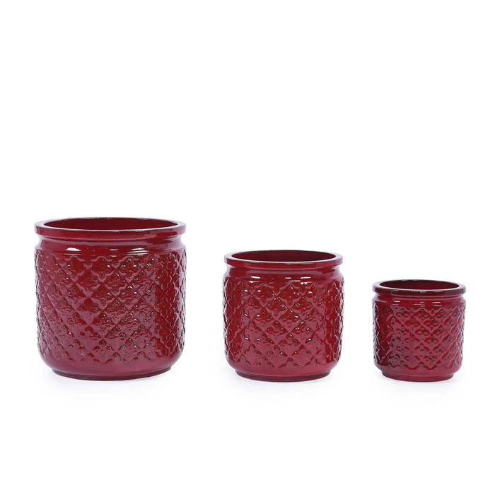 3 Pieces Ceramic Flowerpot, Modern Planter for Patio, Garden or Windowsills - Bean Paste Red Default -DTYStore