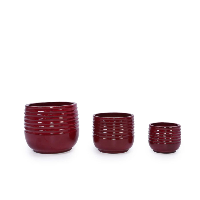 3 Pieces Ceramic Flowerpot, Modern Planter for Patio, Garden or Windowsills - Bean Paste Red Default -DTYStore