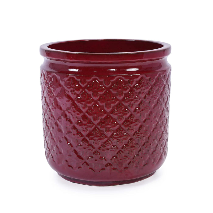 3 Pieces Ceramic Flowerpot, Modern Planter for Patio, Garden or Windowsills - Bean Paste Red Default -DTYStore