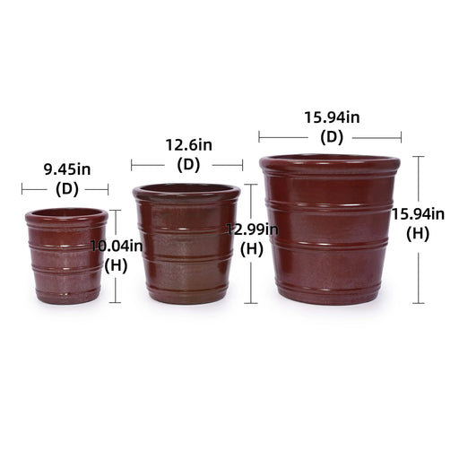 3 Pieces Ceramic Flowerpot, Modern Planter for Patio, Garden or Windowsills - Bean Paste Red Default -DTYStore
