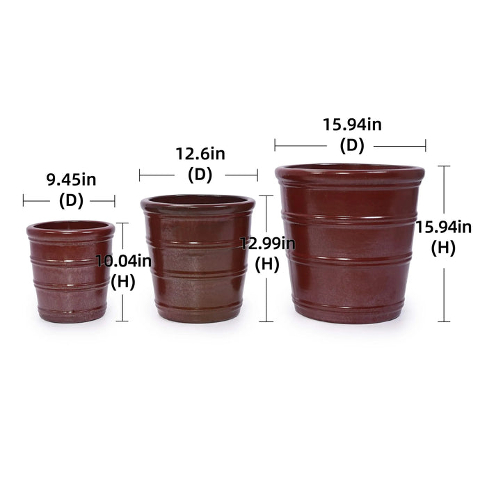 3 Pieces Ceramic Flowerpot, Modern Planter for Patio, Garden or Windowsills - Bean Paste Red Default -DTYStore
