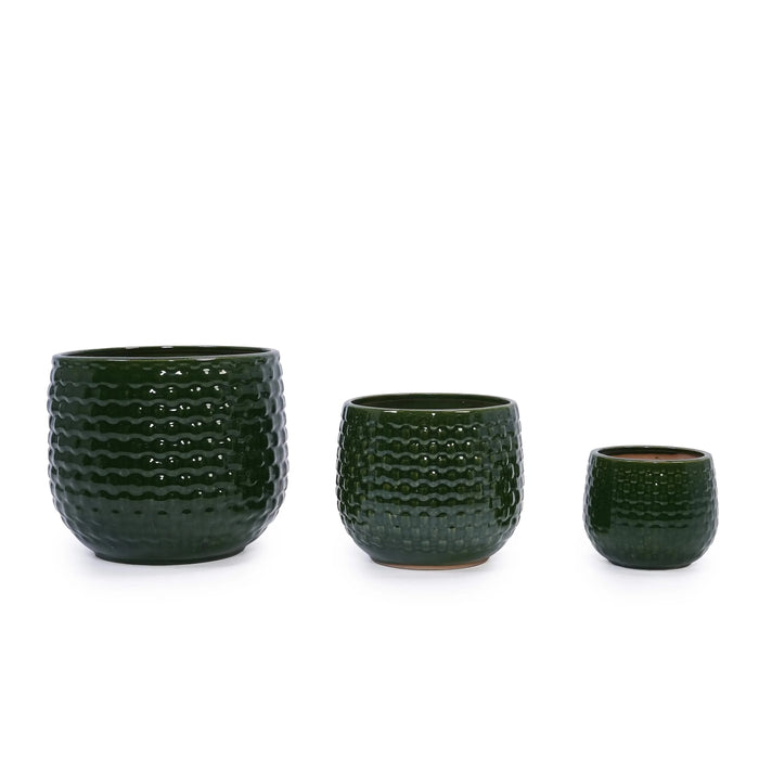 3 Pieces Ceramic Flowerpot, Modern Planter for Patio, Garden or Windowsills - Dark Green Default -DTYStore