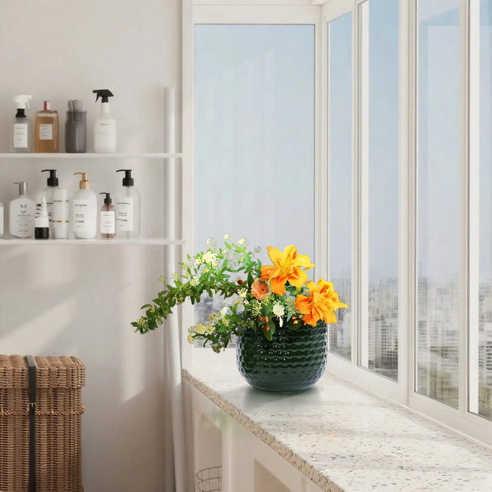 3 Pieces Ceramic Flowerpot, Modern Planter for Patio, Garden or Windowsills - Dark Green Default -DTYStore