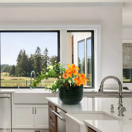 3 Pieces Ceramic Flowerpot, Modern Planter for Patio, Garden or Windowsills - Dark Green Default -DTYStore