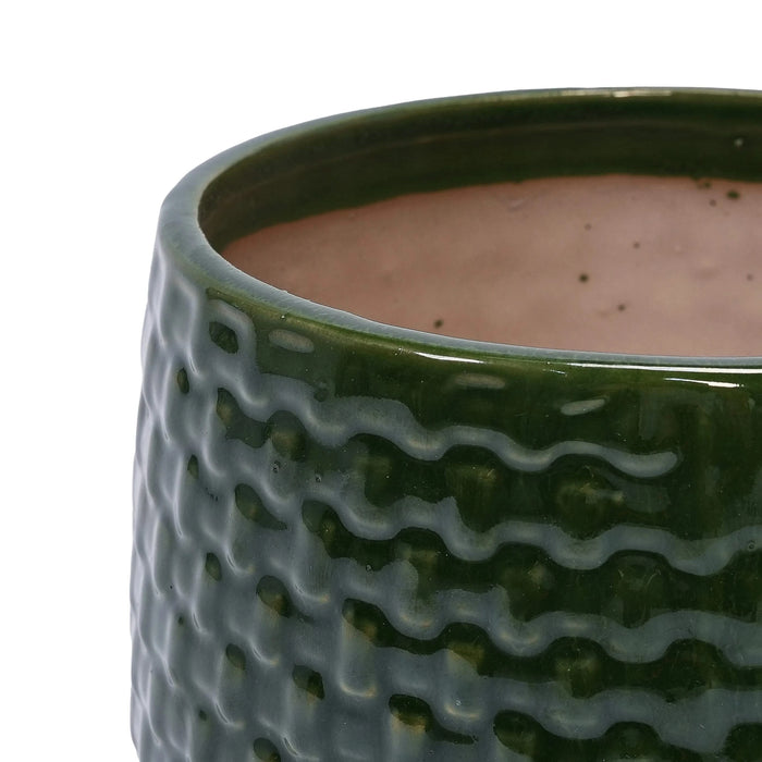 3 Pieces Ceramic Flowerpot, Modern Planter for Patio, Garden or Windowsills - Dark Green Default -DTYStore