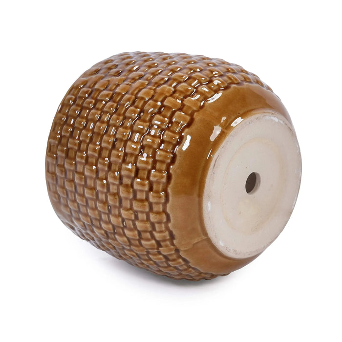 3 Pieces Ceramic Flowerpot, Modern Planter for Patio, Garden or Windowsills - Orange & Dark Brown Default -DTYStore