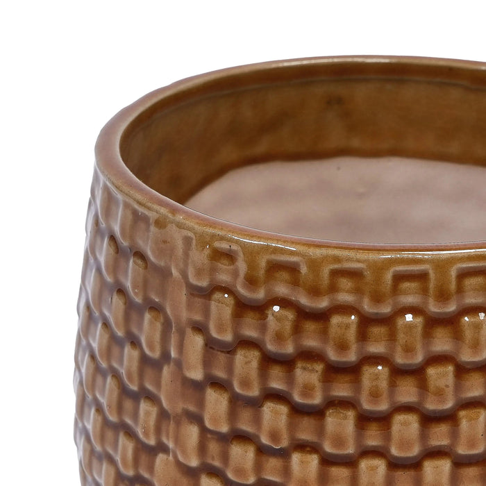 3 Pieces Ceramic Flowerpot, Modern Planter for Patio, Garden or Windowsills - Orange & Dark Brown Default -DTYStore