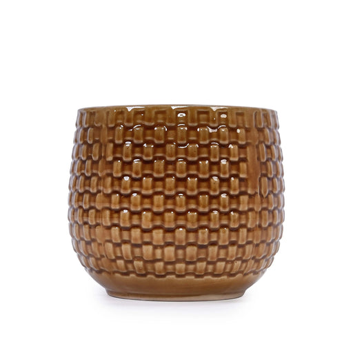 3 Pieces Ceramic Flowerpot, Modern Planter for Patio, Garden or Windowsills - Orange & Dark Brown Default -DTYStore