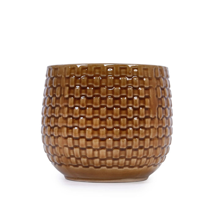 3 Pieces Ceramic Flowerpot, Modern Planter for Patio, Garden or Windowsills - Orange & Dark Brown Default -DTYStore