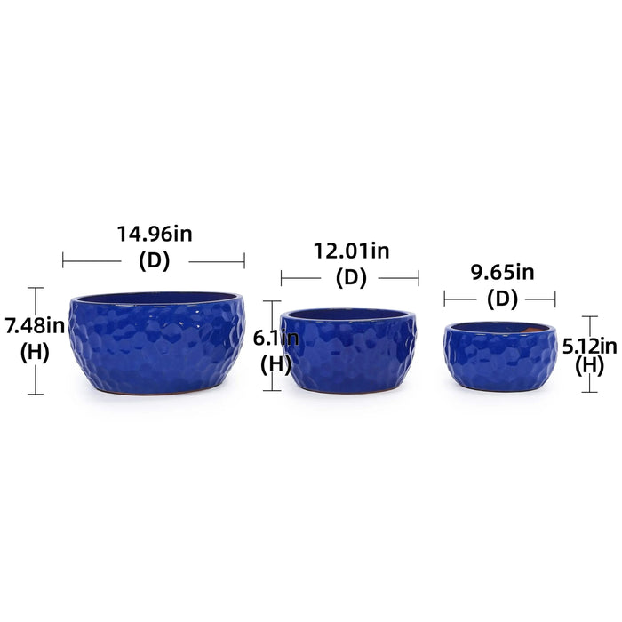 3 Pieces Ceramic Planter Pot, Modern Indoor Outdoor Flowerpot for Patio, Garden, or Windowsills - Antique Blue Default -DTYStore