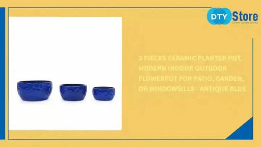 3 Pieces Ceramic Planter Pot, Modern Indoor Outdoor Flowerpot for Patio, Garden, or Windowsills - Antique Blue Default -DTYStore