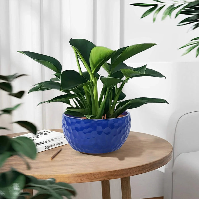 3 Pieces Ceramic Planter Pot, Modern Indoor Outdoor Flowerpot for Patio, Garden, or Windowsills - Antique Blue Default -DTYStore