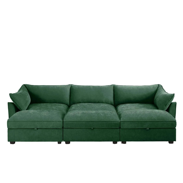 3 Seater Sofa With 3 Ottomans, Wide and Deep Seat 3-Seat Home Theater Sleeper Sofa for Living Room,Modular Sectional Sofa with Storage Pull out Drawer Under Each SeatChenille Green -DTYStore