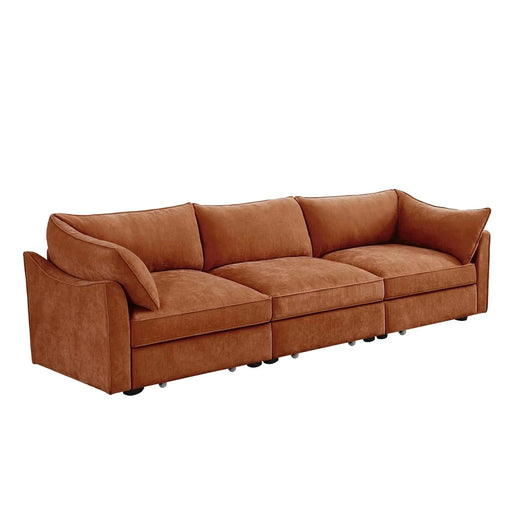 3 Seater Sofa With Storage Pull out Drawers Under Each Seat, ,3 - Seat Large Wide And Deep Seat Sofa with Excellent Storage Space, Suitable for Big Living Rooms, Chenille Orange Orange -DTYStore