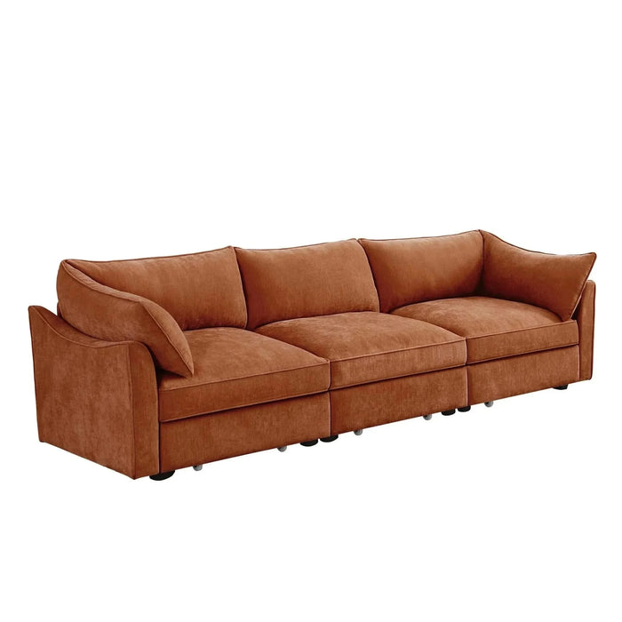 3 Seater Sofa With Storage Pull out Drawers Under Each Seat, ,3 - Seat Large Wide And Deep Seat Sofa with Excellent Storage Space, Suitable for Big Living Rooms, Chenille Orange Orange -DTYStore