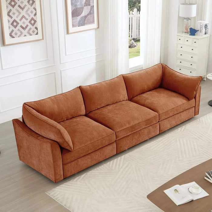 3 Seater Sofa With Storage Pull out Drawers Under Each Seat, ,3 - Seat Large Wide And Deep Seat Sofa with Excellent Storage Space, Suitable for Big Living Rooms, Chenille Orange Orange -DTYStore
