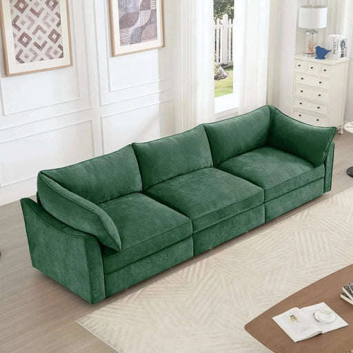 3 Seater Sofa With Storage Pull out Drawers Under Each Seat, ,3 - Seat Large Wide And Deep Seat Sofa with Excellent Storage Space, Suitable for Big Living Rooms, Chenille Orange Green -DTYStore