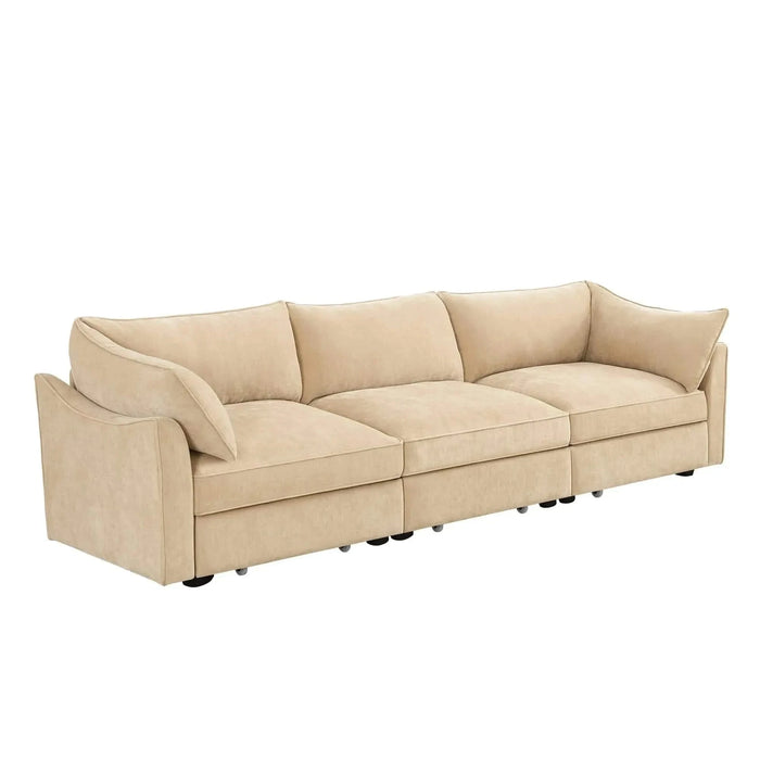 3 Seater Sofa With Storage Pull out Drawers Under Each Seat, ,3 - Seat Large Wide And Deep Seat Sofa with Excellent Storage Space, Suitable for Big Living Rooms, Chenille Orange Wheat -DTYStore