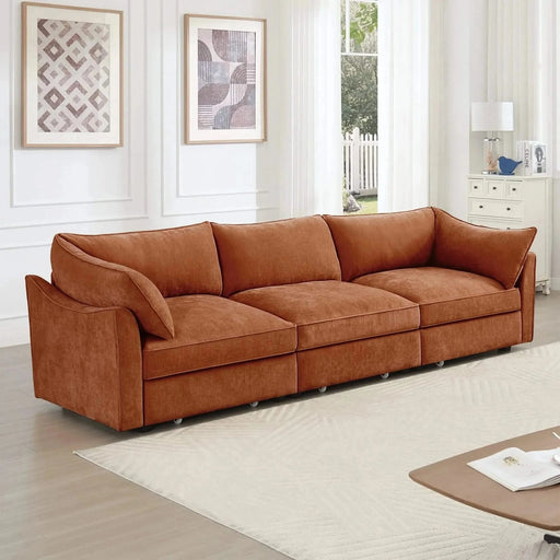 3 Seater Sofa With Storage Pull out Drawers Under Each Seat, ,3 - Seat Large Wide And Deep Seat Sofa with Excellent Storage Space, Suitable for Big Living Rooms, Chenille Orange Orange -DTYStore