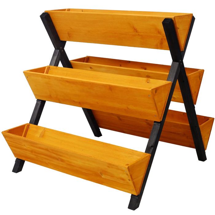 3 Tiers Wooden Vertical Raised Garden Bed with Legs,Brown Planter Raised Beds Kit for Flowers Herbs Vegetables Default -DTYStore