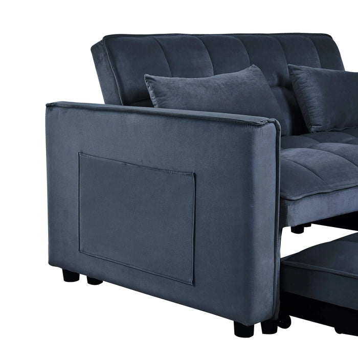 3 in 1 Convertible Sleeper Sofa Bed, Modern Pull Out Couch Bed, Adjustable Backrest, Velvet Loveseat Futon Sofa with Pillows & Pockets for Living Room Apartment, Black Default -DTYStore