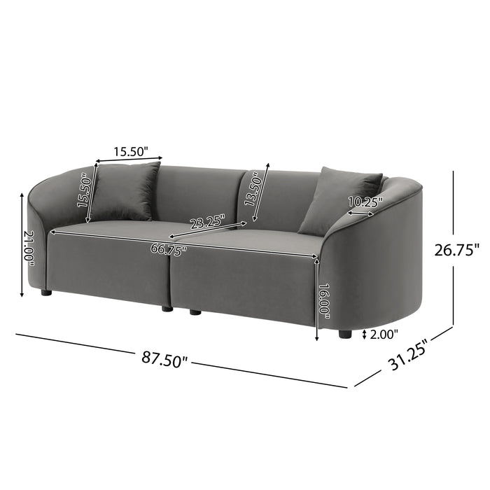 87" Curved Contemporary Sofa in Sleek Grey: Plush Seating, Streamlined Design, and Durable Frame – Ideal for Stylish Living Spaces