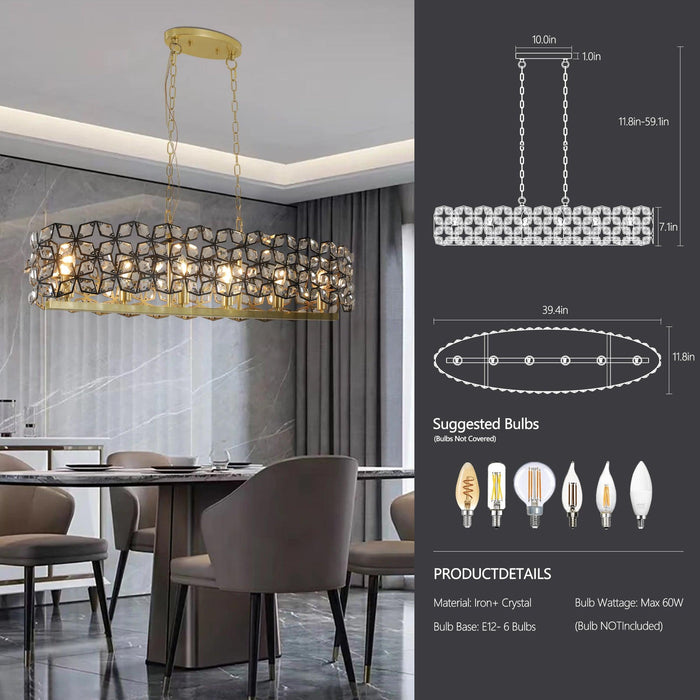 Modern Champagne Gold Oval Crystal ceiling chandelier Luxury Home Decor Light Fixture - DTYStore