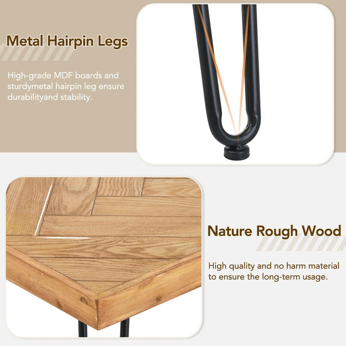 Modern Coffee Table, Easy Assembly Tea Table, Cocktail Table with w/Chevron Pattern & Metal Hairpin Legs for Living Room, Ash Wood Finished - DTYStore