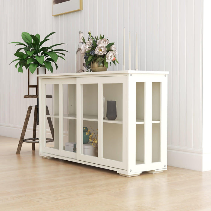 Kitchen Storage Stand Cupboard With Glass Door-White - DTYStore