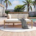 Outdoor Daybed, Patio Daybed with Four Pillows, Wooden Outdoor Bed with Curved Armrests for Poolside, Backyard, Garden (Light Teak+Beige Cushion) - DTYStore