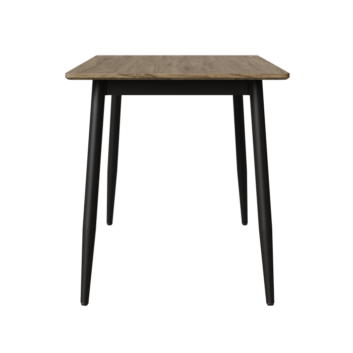 Modern minimalist walnut wood grain tabletop dining table and chair 4-piece set, stylish dining table, kitchen dining table, black metal leg design, suitable for 4-6 people dining