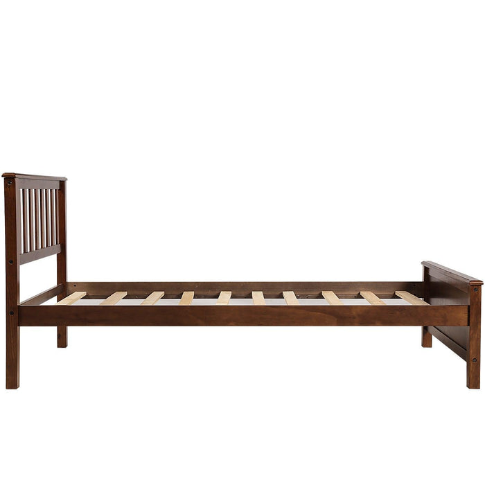 Twin Size Wood Platform Bed with Headboard,Footboard and Wood Slat Support, Walnut - DTYStore