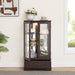 Glass Cabinet Lighted Glass Cabinet Curio Display Cabinet with Adjustable Glass Shelves 2 Doors and 1 drawer Cabinet Bulb Included Cherry - DTYStore