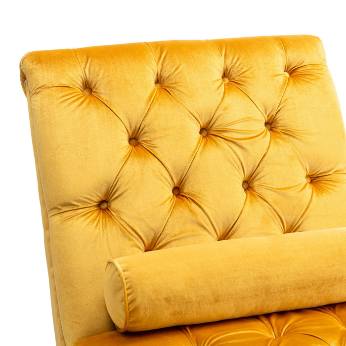 COOMORE Velvet Chaise Lounge Indoor,Button-Tufted Upholstered Chaise Lounge Chair with Pillow for Bedroom Living Room Office (Mustard Velvet) - DTYStore