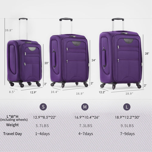 Softside Luggage Expandable 3 Piece Set Suitcase Upright Spinner Softshell Lightweight Luggage Travel Set - Image 4