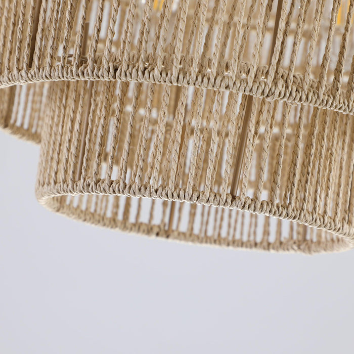 Bohemian style Woven Pendant Light 23.6 Inch Rattan Ligh Large Rattan Pendant Light with 5-Tier Rattan Chandelier--Wood