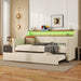 Twin Size Daybed with Trundle, Upholstered Daybed with Charging Station and LED Lights, Beige - DTYStore