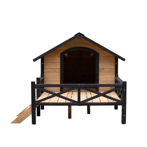Outdoor Large Wooden Cabin House Style Wooden Dog Kennel with Porch - Image 8