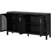 Large Storage Space Sideboard with Artificial Rattan Door and Metal Handles for Living Room and Entryway (Black) - DTYStore