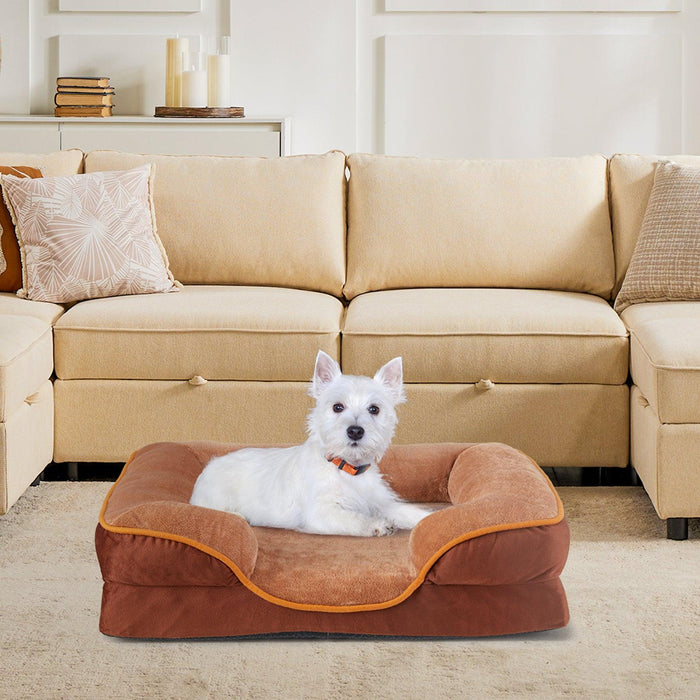 Memory Foam Pet Bed for Small Dogs & Cats with Washable Removable Cover Non-Slip Base Waterproof Liner Egg Crate Foam for Improved Sleep, Brown,Small - DTYStore