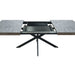 55.11" -70.86"Retro Rectangular Stretch Dining Table,Dark Grey stone Top And Black Relief Plate, Black Fine Sand Cross Iron Foot Base Dining Table, With Storage Box. - DTYStore