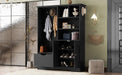 Multi-functional Hall Tree with Storage Shelves Drawers and Cabinet, Elegant Hallway Shoe Cabinet with Bench, Modern Coat Rack with Hooks for Hallway Entryways, Black - DTYStore