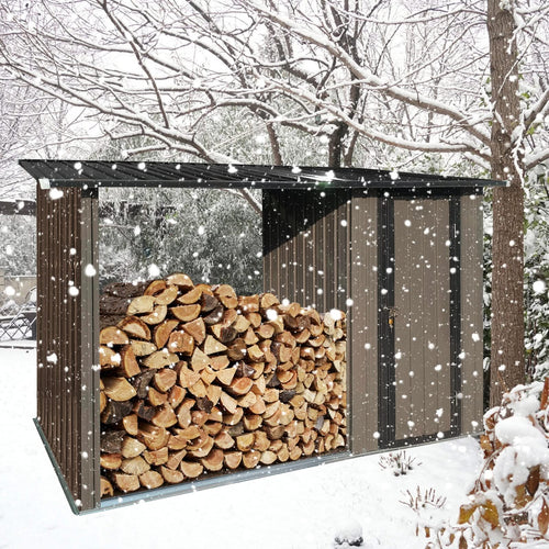 Outdoor Metal Firewood Rack and Storage Shed, Brown and Black,Two-in-one function - Image 6