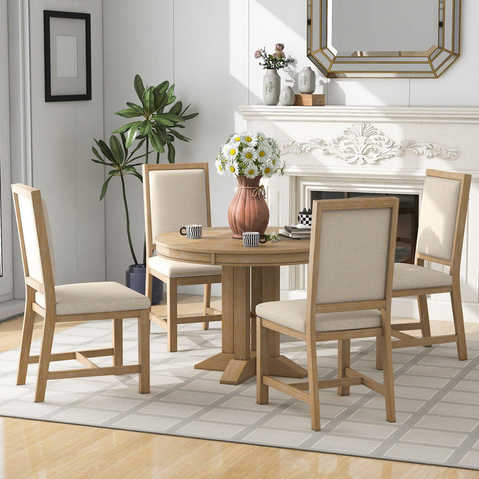 5-Piece Extendable Round Dining Set with Upholstered Chairs for Kitchen, Dining Room - DTYStore