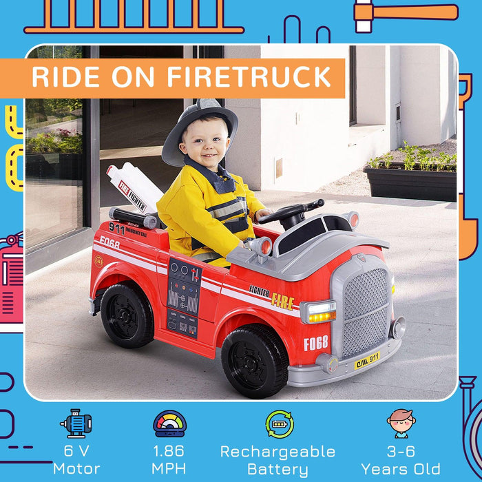 6V Electric Ride-On Fire Truck Vehicle for Kids with Remote Control, Music, Lights, and Ladder - DTYStore