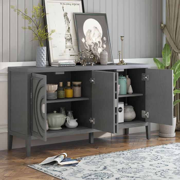 Retro Sideboard Door with Circular Groove Design and Round Metal Door Handle for Entrance, Dining Room, Living Room