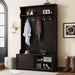 Hall Tree with Top Shelf and Storage Bench, Hallway Shoe Cabinet with Sliding Doors, Coat Rack with 5 Hanging Hooks for Entryways Hallways, Black - DTYStore