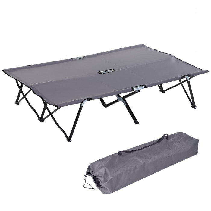 Outsunny 2 Person Folding Camping Cot for Adults, 50' Extra Wide Outdoor Portable Sleeping Cot with Carry Bag, Elevated Camping Bed, Beach Hiking, Grey - DTYStore